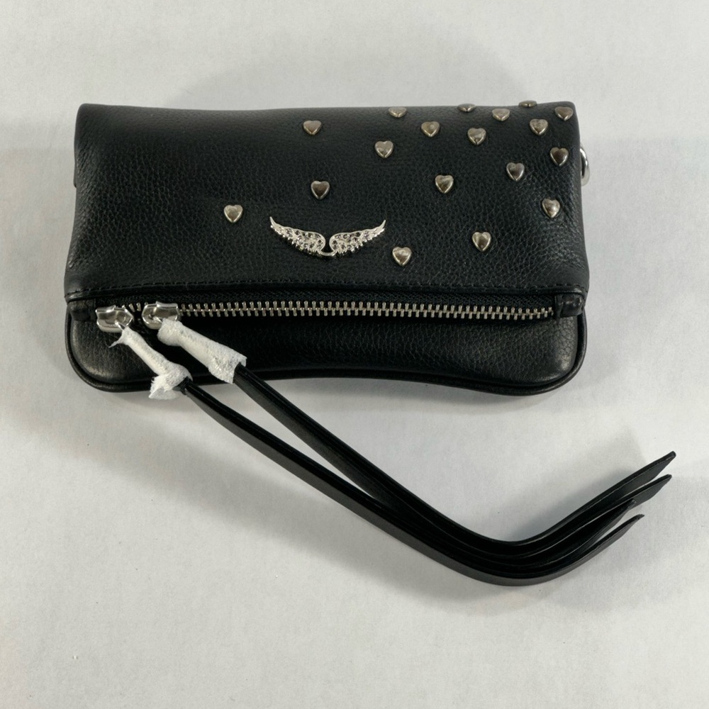 Zadig & Voltaire black leather Rock Hearts Clutch/Purse. Brand New with bag.